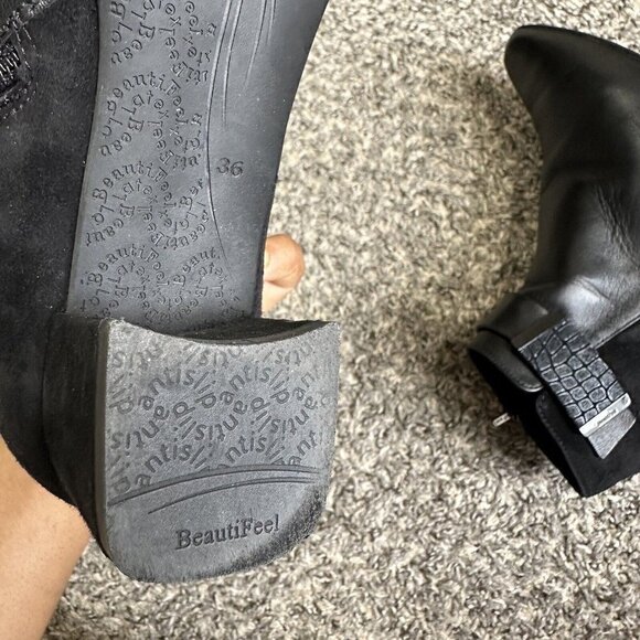 Beautifeel Ankle Boots Suede Black Leather Low Block Heel Classy Zip 36 US 5-5.5 - Picture 8 of 10